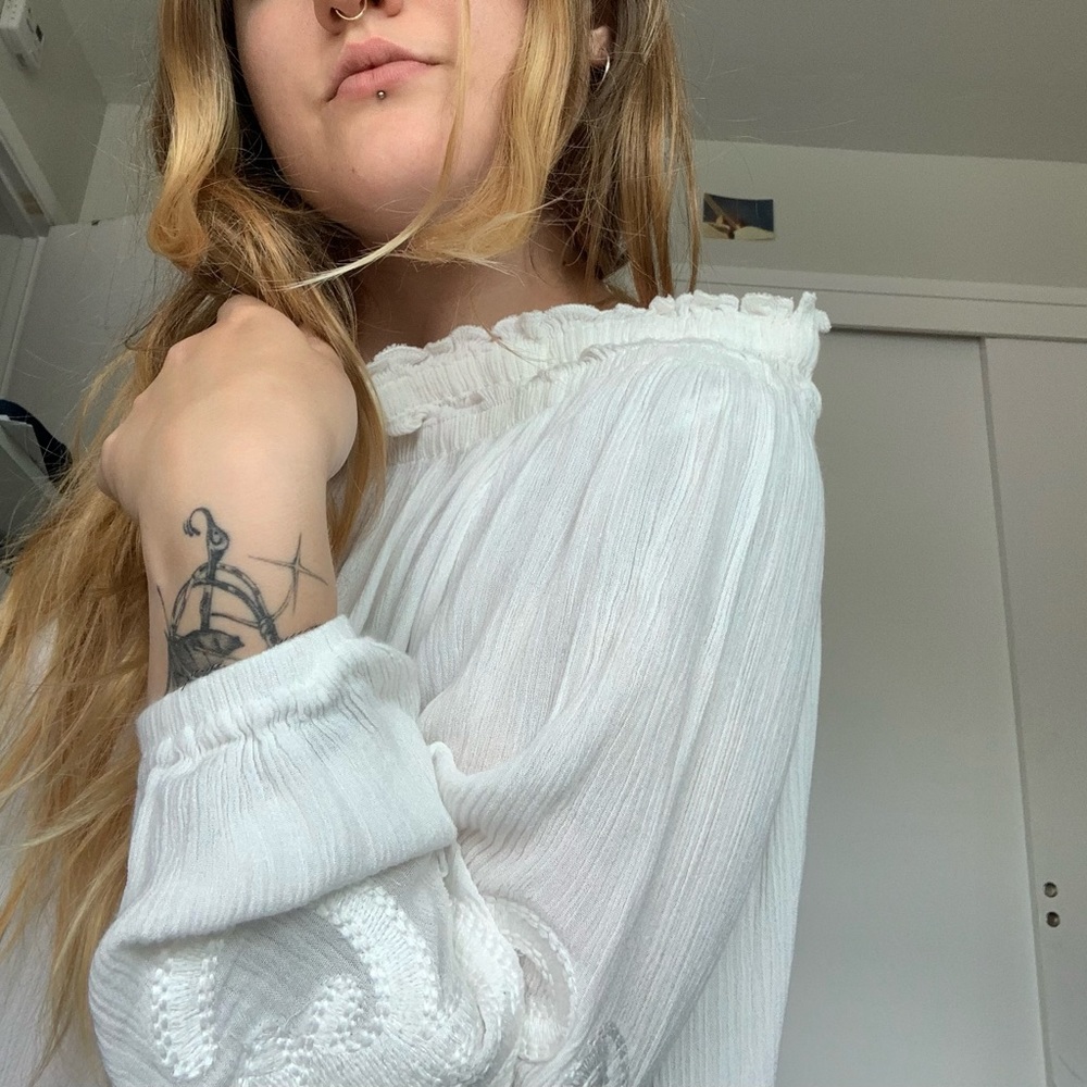 Lost in Lunar Nordstrom off shoulder white beach blouse with crochet detail